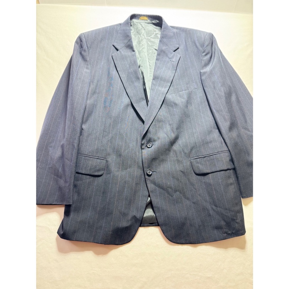 Towncraft Blazer Mens 44R Navy Blue Pinstripe Wool Blend Jacket Retro Sport Coat